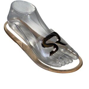 So Real Transparent Slide Sandals With SR Logo Design Slip-On Clear & Wood-Tone